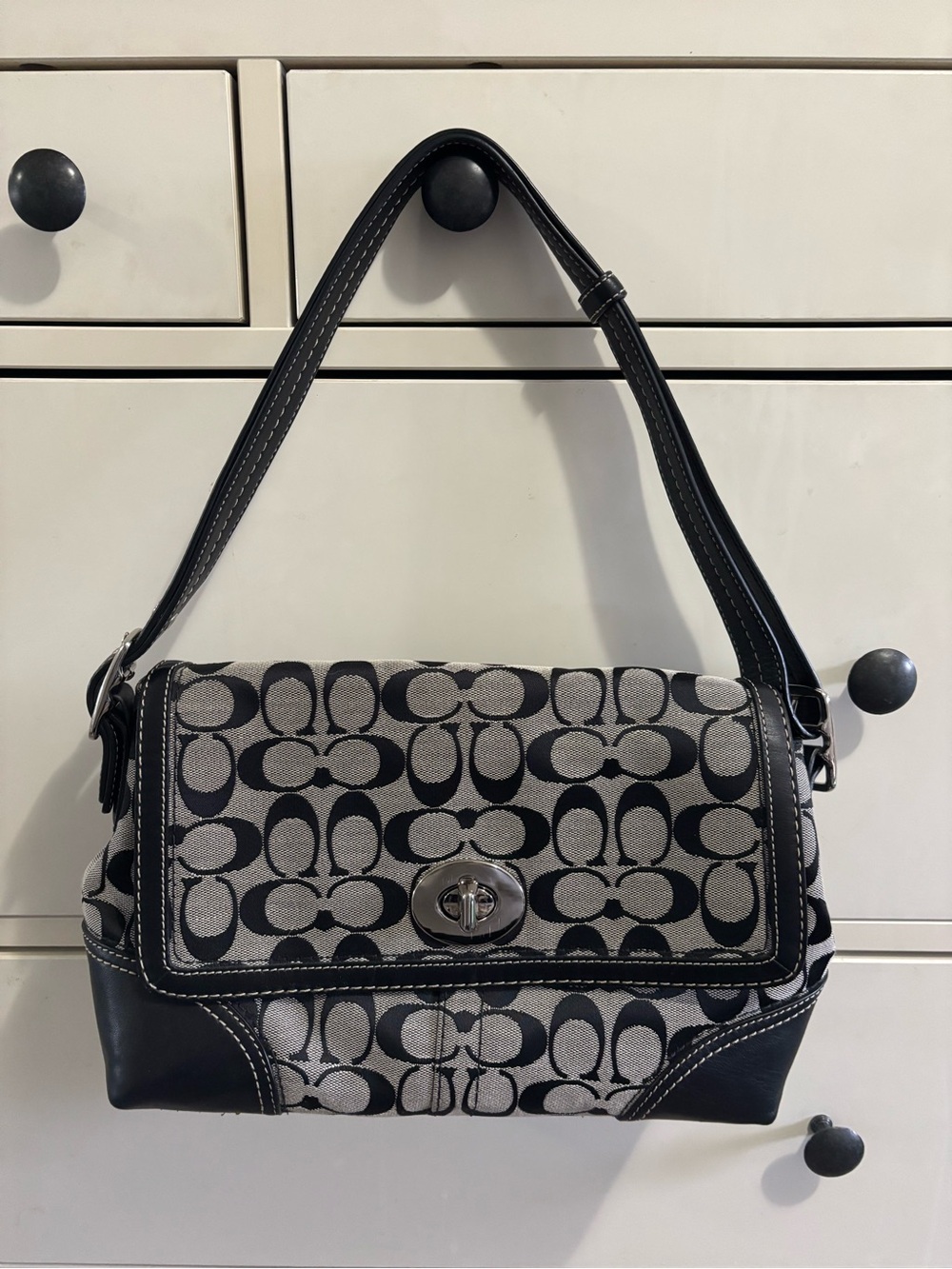 Coach Black & Gray Signature Canvas Shoulder Bag